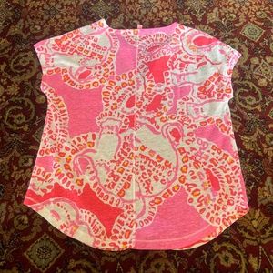 Lilly Pulitzer linen split neck duval pocket tee S